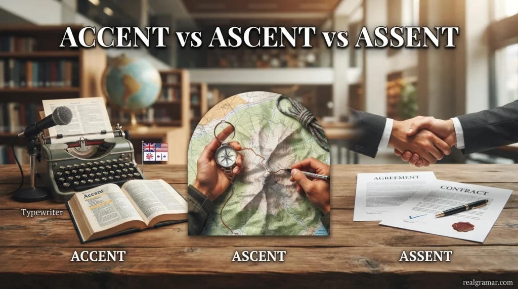 Accent vs Ascent vs Assent
