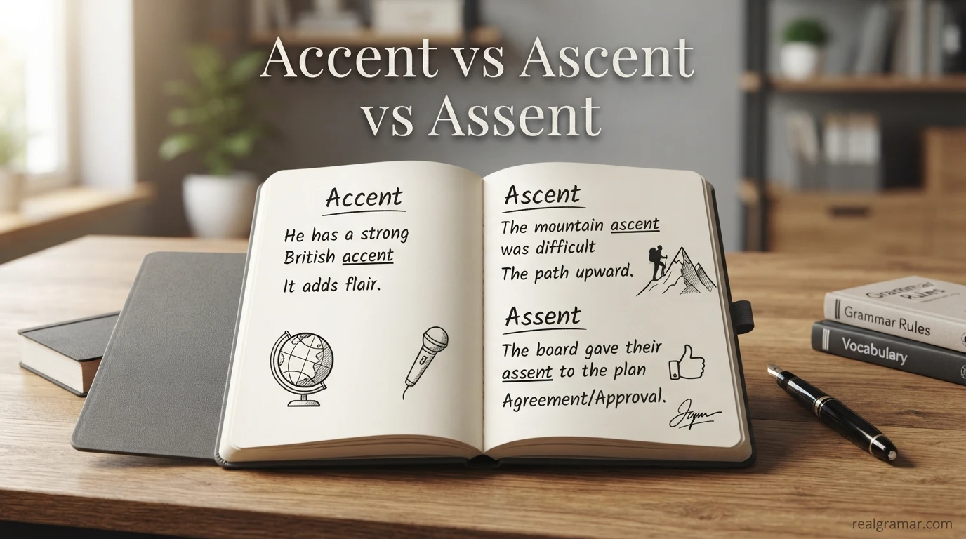 Accent vs Ascent vs Assent